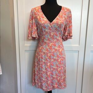Billabong Floral Midi Wrap Dress - Pink and Blue XS